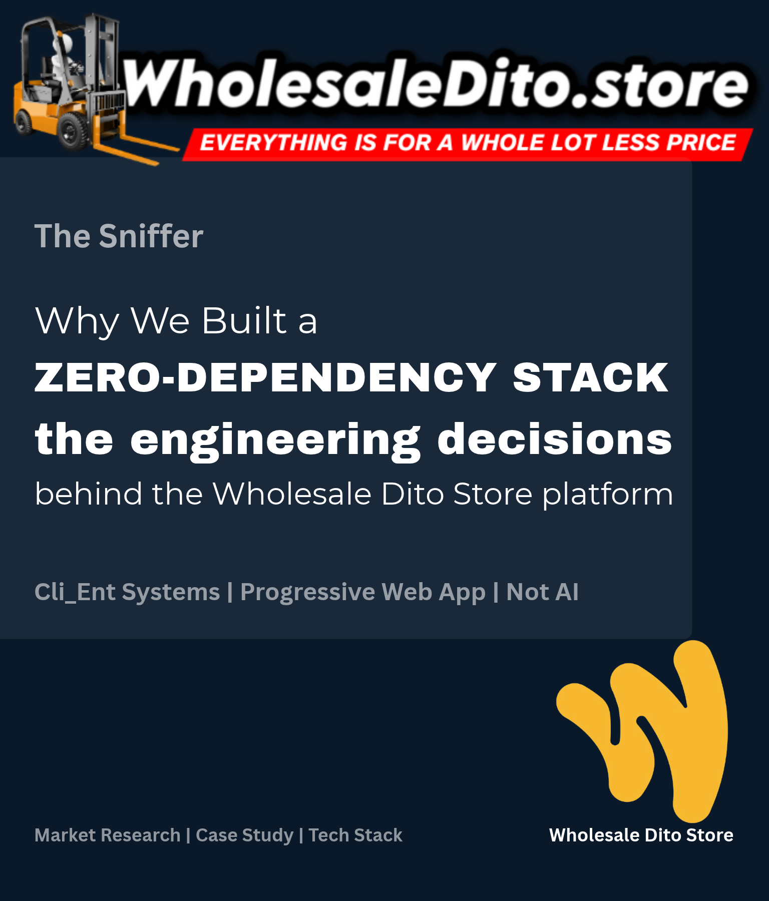 The Sniffer engineering record: Why We Built a Zero-Dependency Stack - the engineering decisions behind the Wholesale Dito Store platform