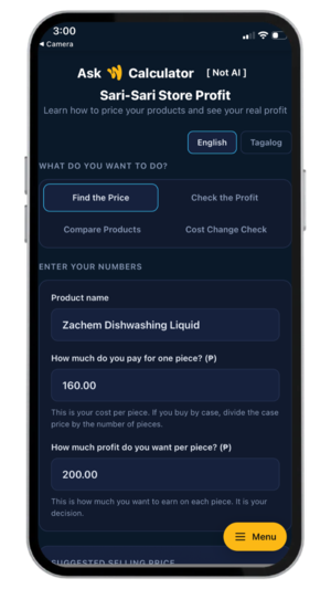 Sari-Sari Store Profit and Utang Calculator - Profit and pricing calculator for sari-sari stores and micro retailers.